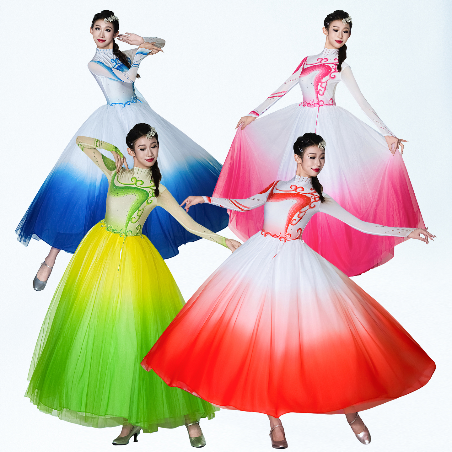 歌伴舞演出服开场舞大摆裙大型舞台演出服多巴胺元气穿搭女套装