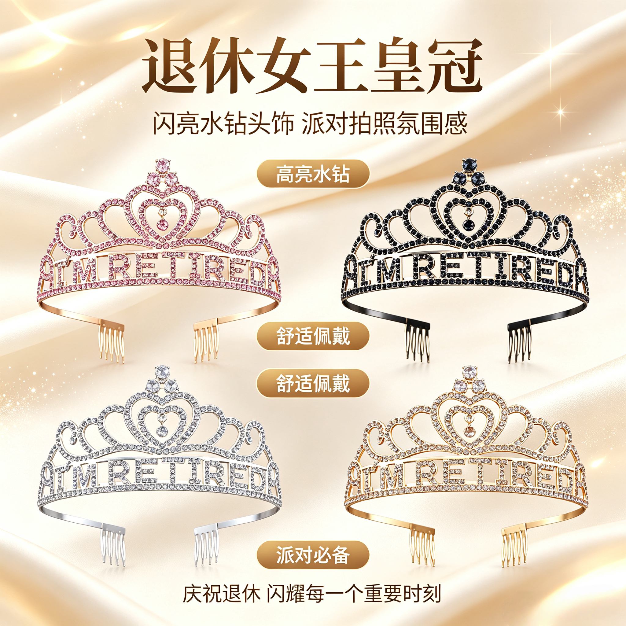 跨境退休数字皇冠女肩带套装I'M RETIRED奶奶生日派对女王礼仪带