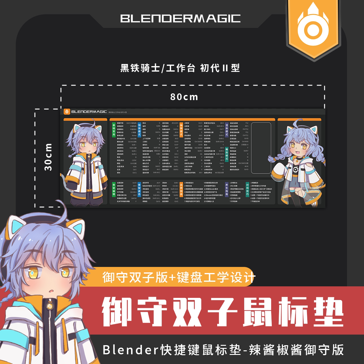 【顺丰&标准版】blender黑铁Ⅱ快捷键鼠标垫-御守双子版(无海报)