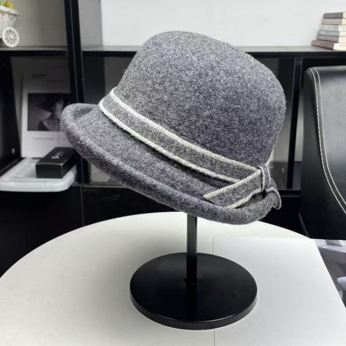 法式优雅精品羊毛呢礼帽秋冬季韩版卷边保暖渔夫帽可折叠气质盆帽