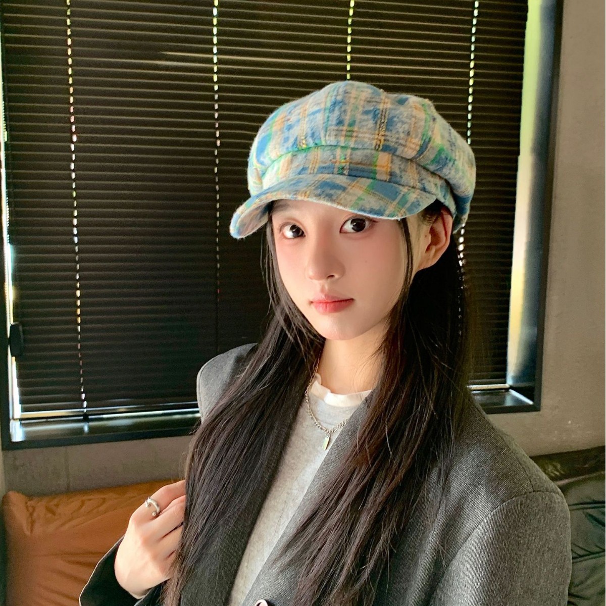 韩国版新款晕染格子八角帽女秋冬季复古英伦鸭舌帽百搭显脸小潮流