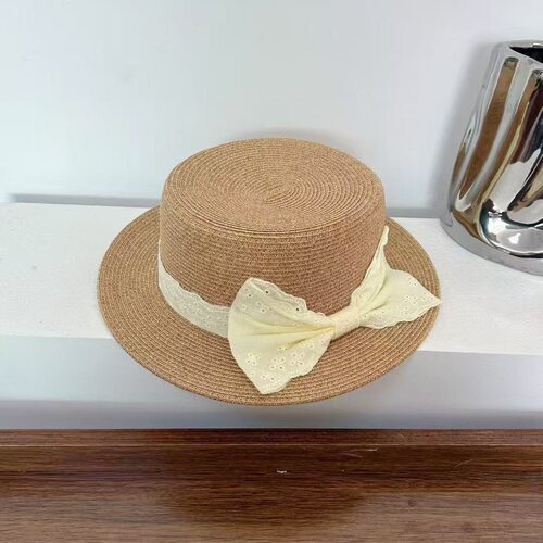 森系田园风拍照草帽蝴蝶结拉菲平顶礼帽大帽檐巴拿马遮阳防晒帽子