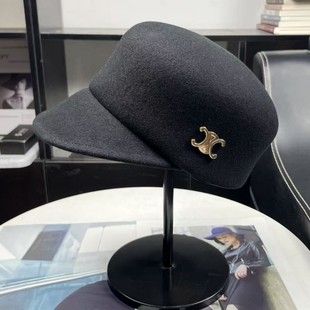 黑色英伦名媛复古羊毛骑士马术帽轻奢风气质画家帽高品质鸭舌帽子