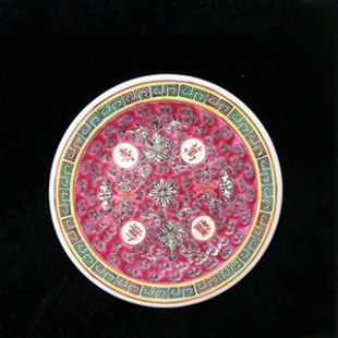 景德镇万寿无疆粉彩厂货中式复古宫廷风6/7英寸平盘收藏手绘