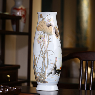 景德镇陶瓷花瓶摆件客厅插花轻奢高级感大口径富贵竹落地特大号