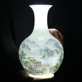 客厅酒柜办公室家居装 景德镇陶瓷器粉彩花瓶插花中式 饰工艺品摆件