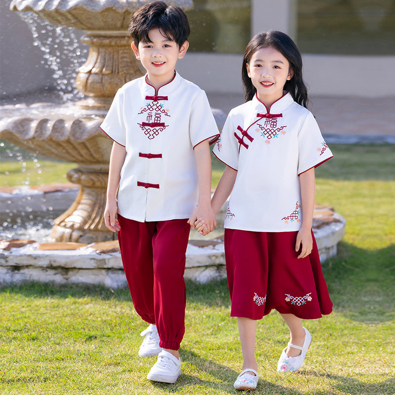 幼儿园园服夏季校服套装小学生儿童班服合唱表演服装中国风汉服唐