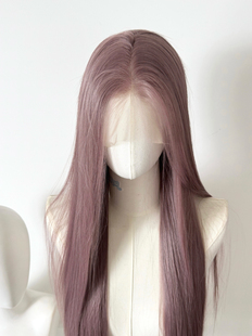 烟熏紫灰紫色miku前额大蕾丝假发手钩假发cos毛胚整顶萦萦cos