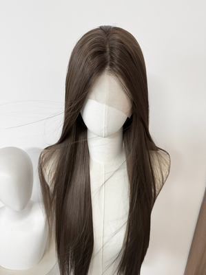 冷棕色深茶棕手钩前额大蕾丝手织假发整顶随意分缝cos日常仿真