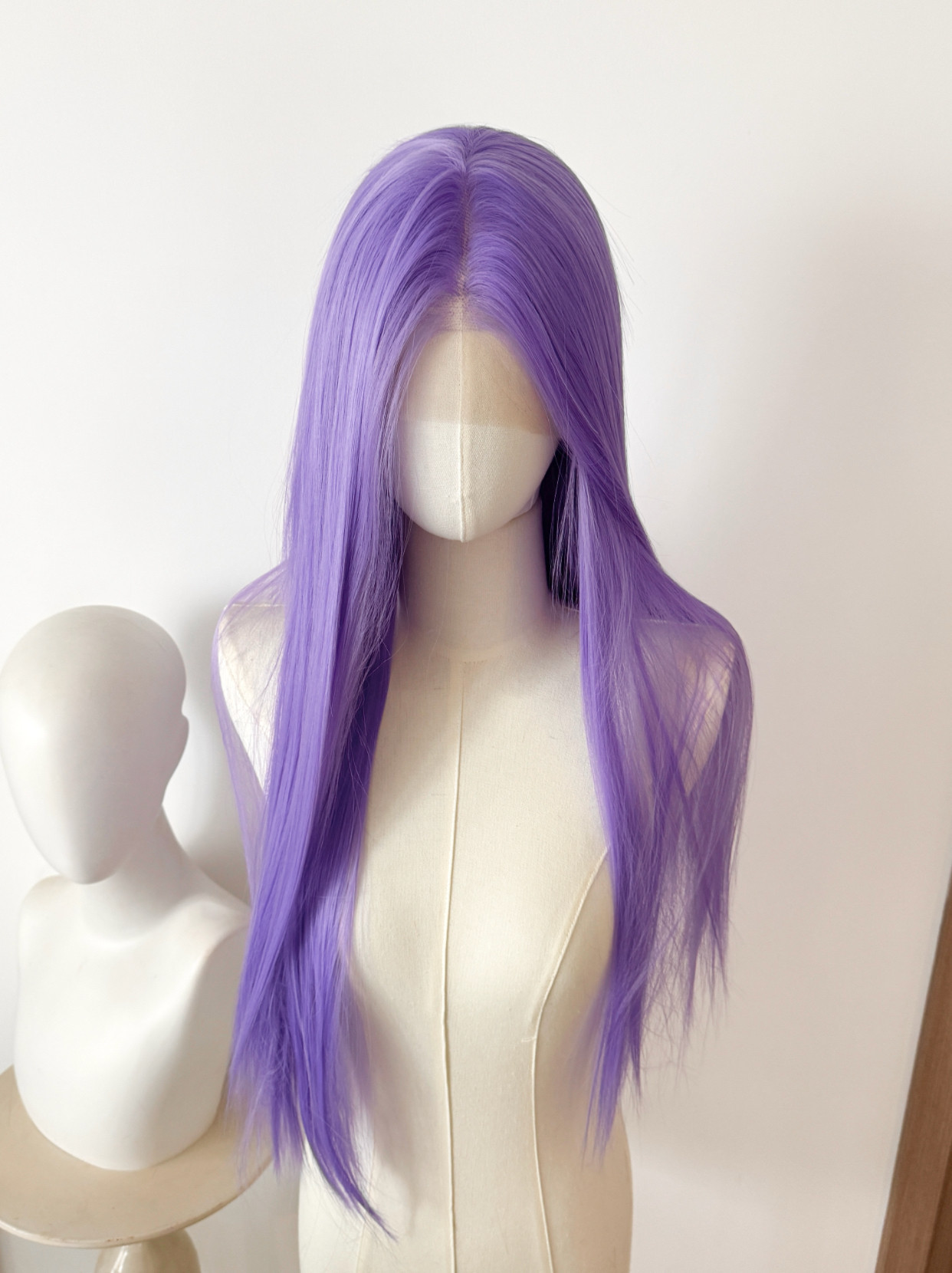 浅紫色猎魔女团rumi淡紫手钩假发前额蕾丝整顶cosplay长发随意分