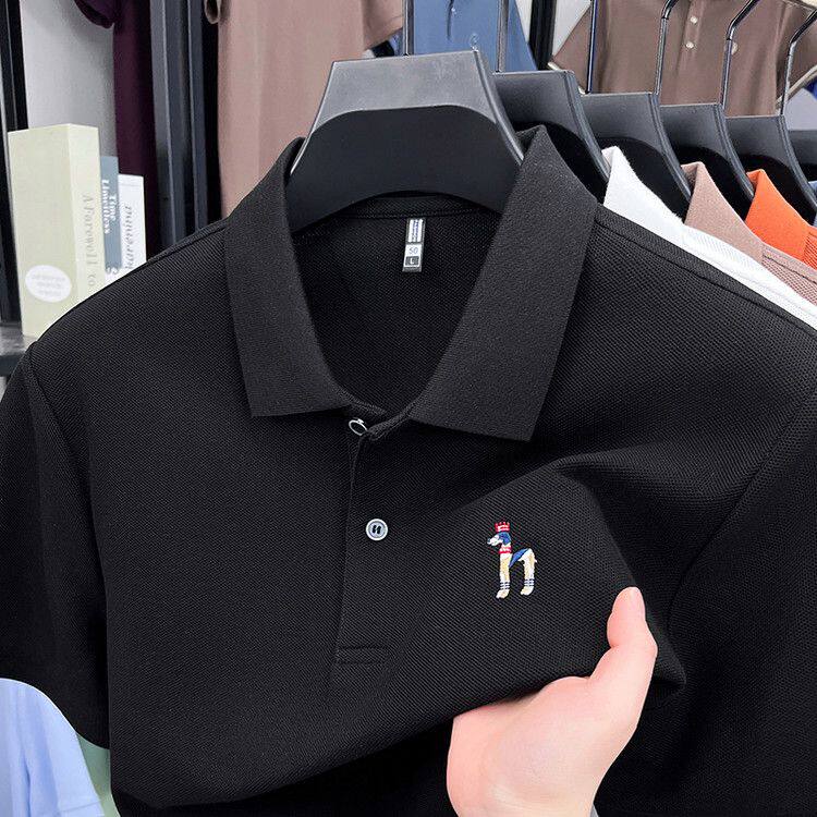哈吉斯正品男士短袖翻领POLO衫春季桑蚕丝商务轻奢刺绣logo上衣