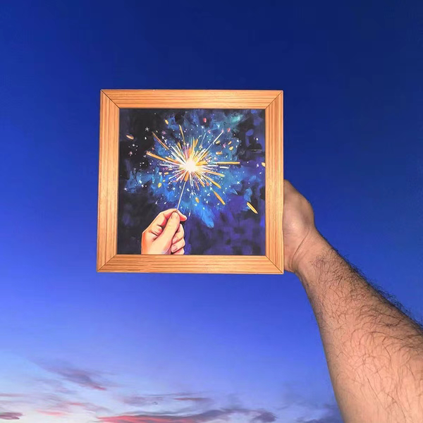 Oddbox原创限量小众文艺实木油画艺术微喷带框烟花装饰画