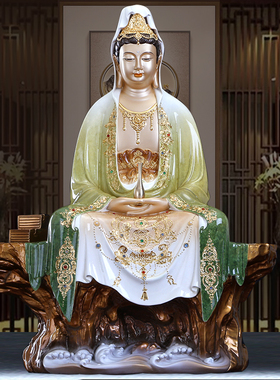 纯铜掐丝叠染镶宝观音佛像摆件