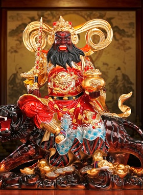 纯铜彩绘赵公明神像店铺招财摆件