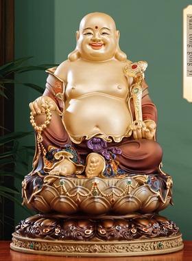 纯铜彩绘弥勒佛菩萨佛像招财摆件