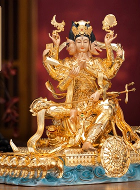铜贴金斗姆元君神像摆件家用供奉