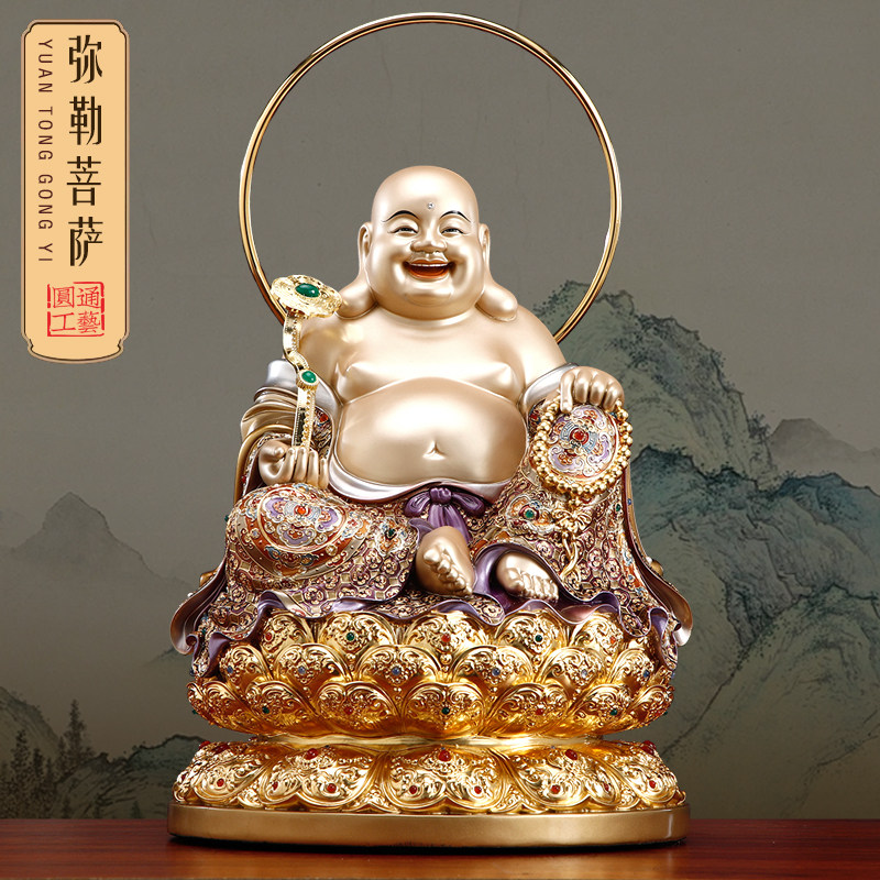 纯铜弥勒佛菩萨佛像大肚开心笑佛像招财布袋和尚供奉家用客厅摆件
