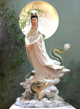 汉白玉观音佛像乘龙观音菩萨摆件