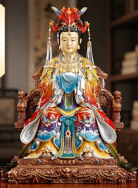 纯铜彩绘碧霞元君泰山老母像摆件