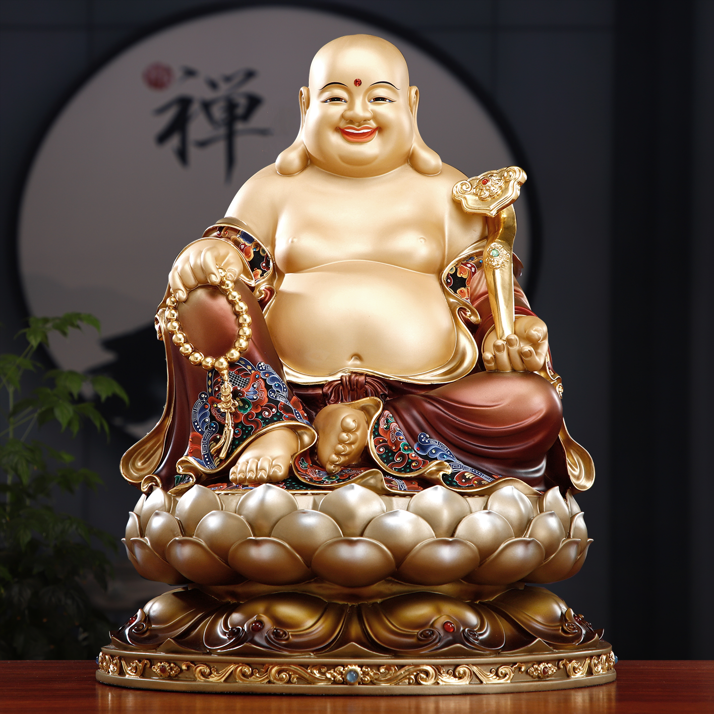 台湾纯铜彩绘弥勒佛摆件大肚弥勒佛佛像供奉家用店铺招财笑佛摆件