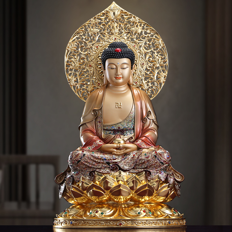 台湾纯铜释迦摩尼佛坐像摆件家用供奉大号释迦牟尼佛三宝佛像摆件-封面