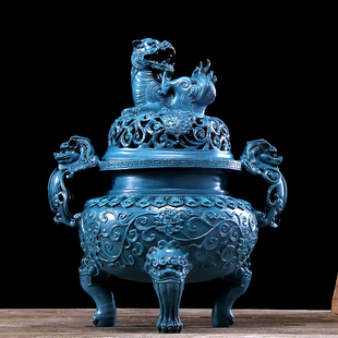 家用供佛香炉全铜大明檀香炉彩绘天狗炉仿古宣德炉居家供奉盘香炉