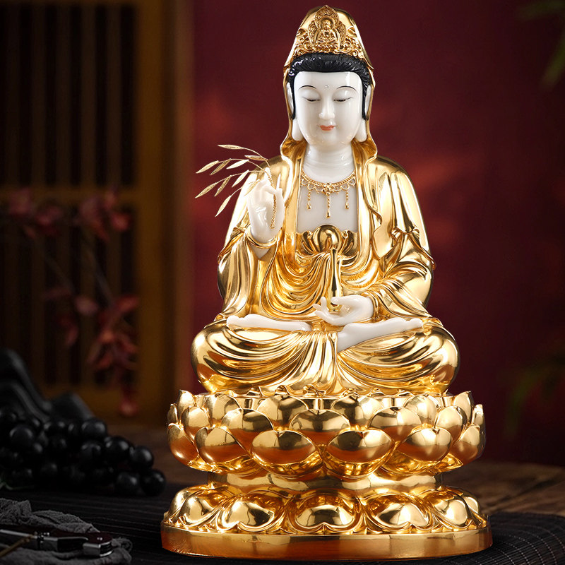 观音菩萨金镶玉娑婆三圣圆通佛具