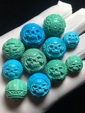 DIY аксессуары 伴生矿菱镁矿优化二代蓝绿松石印第安恶灵骷髅头顶珠文玩多宝配饰