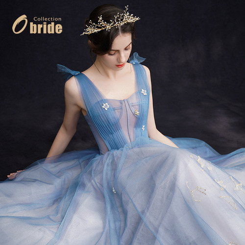 Obride晚礼服蓝色手工刺绣演出