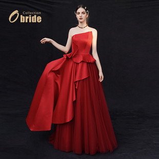 高级红色缎面高端轻奢小众敬酒服定制 礼服法式 Obride原创 迷雾