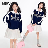 长袖 MSYJ 中大童休闲童装 卫衣女童polo领2026新款 上衣套头 春装