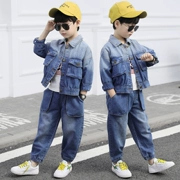 Quần áo bé trai mùa thu 2019 mới phù hợp với denim trẻ em đẹp trai thể thao mùa xuân và mùa thu Hàn Quốc của bộ hai mảnh khí ngoại - Phù hợp với trẻ em