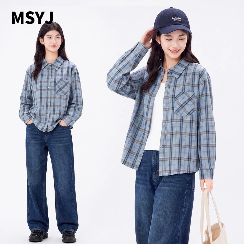 MSYJ 格子衬衫女童秋季2026新款儿童长袖衬衣纯棉休闲翻领上衣
