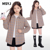 儿童中大童长袖 MSYJ 2026新款 女童春季 衬衣翻领上衣 休闲格子衬衫