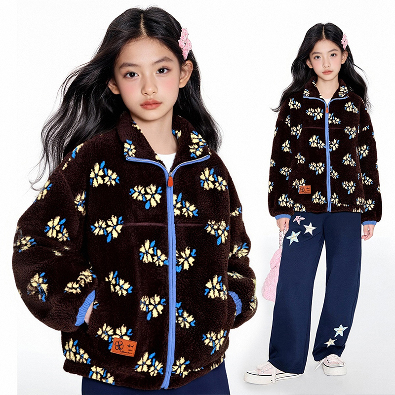 MSYJ 仿羊羔毛立领外套女童秋冬加厚宽松复古休闲毛毛衣