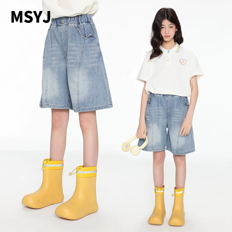 MSYJ 女童夏季牛仔裤2026新款童装水洗做旧儿童五分裤休闲中裤