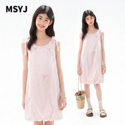 MSYJ 儿童连衣裙夏季2026新款女童无袖花苞裙立体蝴蝶结背心裙