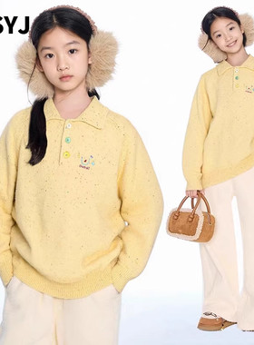 MSYJ 毛衣女童新款秋冬polo领加厚针织衫休闲宽松上衣套头
