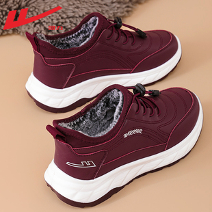 回力棉鞋女款妈妈鞋冬季新款加绒加厚老人鞋子女皮面防水雪地靴女