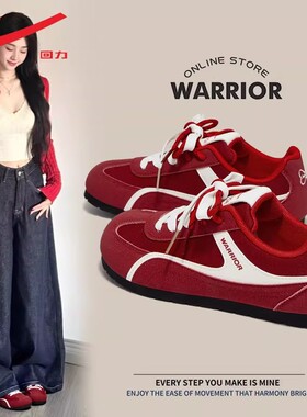 回力女鞋红色德训鞋女2026新款春季休闲帆布鞋轻便运动板鞋子女款
