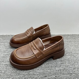 百搭真皮女鞋 撤柜处理头层牛皮乐福鞋 时尚 厚底英伦风小皮鞋 女新款