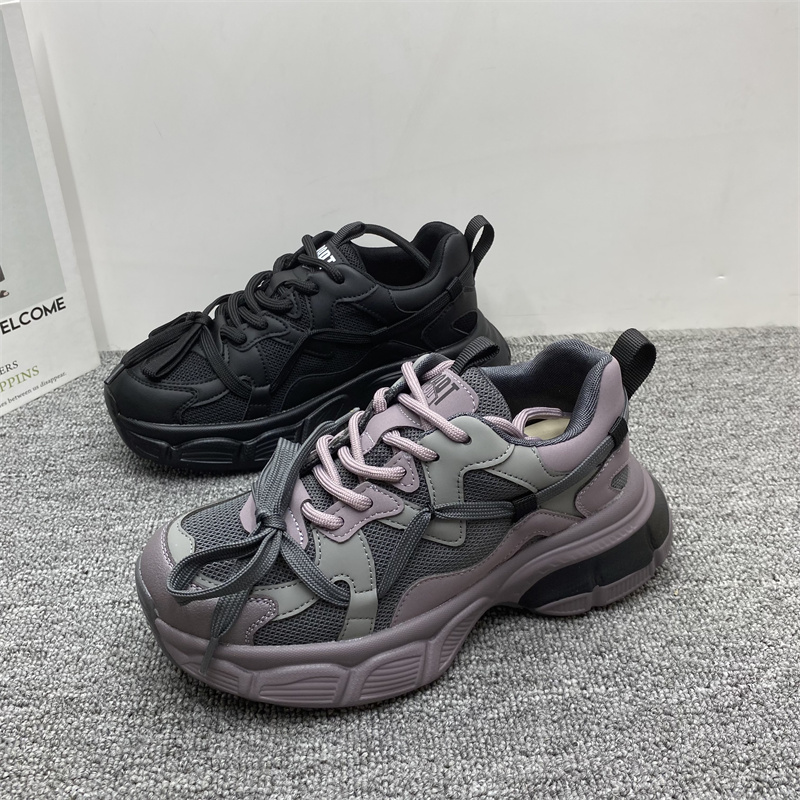 2024秋季新款真皮厚底老爹鞋女