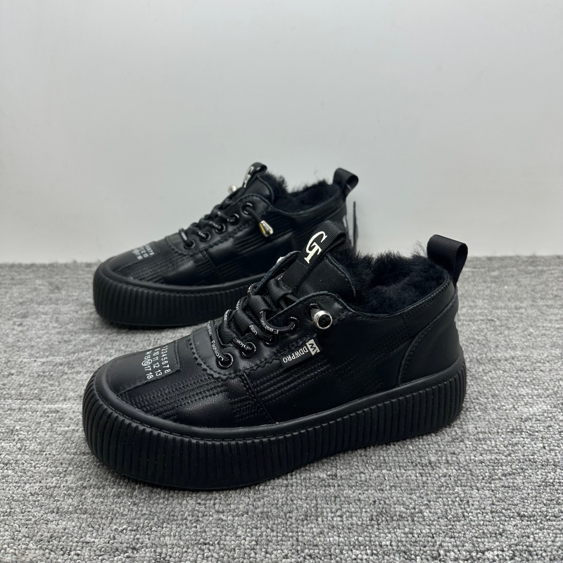 冬新款真皮加绒女鞋百搭羊毛口