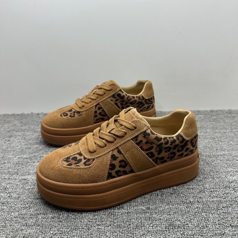 撤柜处理秋季新款真皮厚底德训鞋女百搭复古女板鞋磨砂皮豹纹女鞋,女鞋,德训鞋,淘宝优惠券,粉丝福利购,淘宝优惠卷