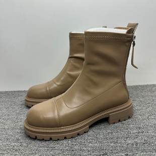 炸街后拉链女短靴厚底瘦瘦靴 女靴子时尚 孤品处理36码 马丁靴女新款