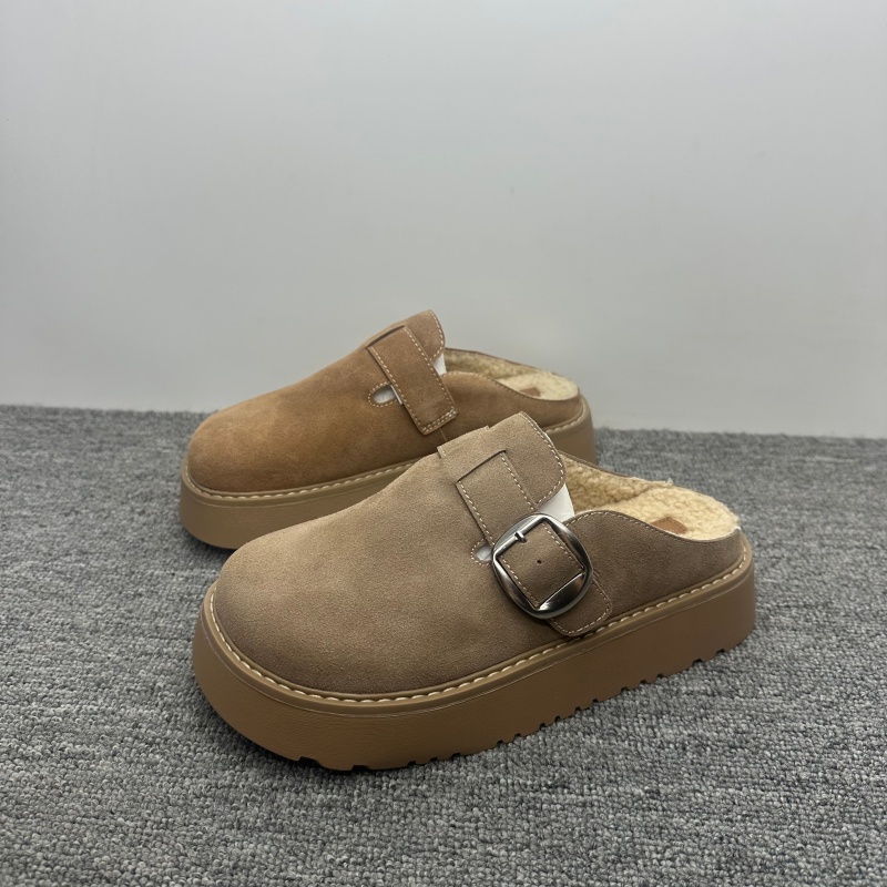 真皮厚底包头加绒半拖鞋女勃肯鞋