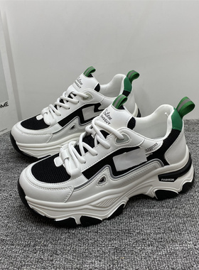 处理34.35码真皮老爹鞋女2024秋季新款时尚百搭女鞋厚底运动鞋 潮