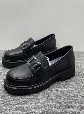 处理36.40码头层牛皮乐福鞋女英伦小皮鞋女真皮厚底一脚蹬女鞋潮