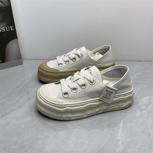 撤柜断码处理真皮两穿小白鞋女秋季新款软底牛皮厚底休闲女板鞋潮