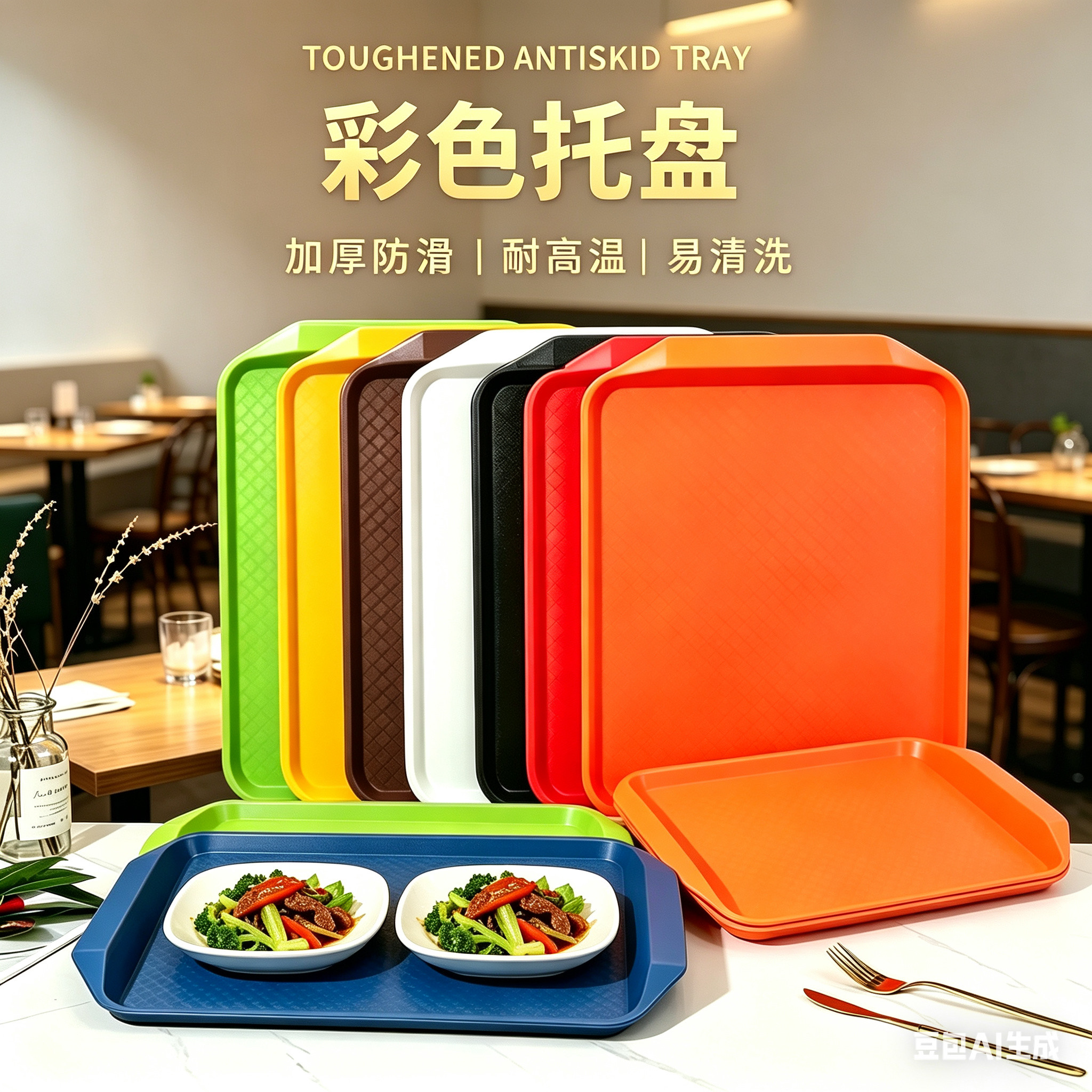 商用快餐托盘 加厚PP材质防滑长方形 饭店食堂餐饮多功能上菜托盘图片